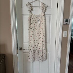 Makie Cream Dress with Pink Coral and Black Floral Print